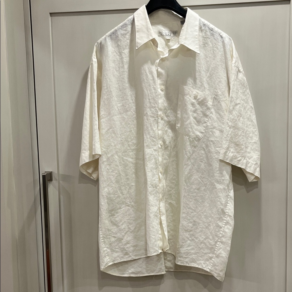 Men's Positano Cream coloured 100% linen Short-Sleeve Button-Down Shirt
